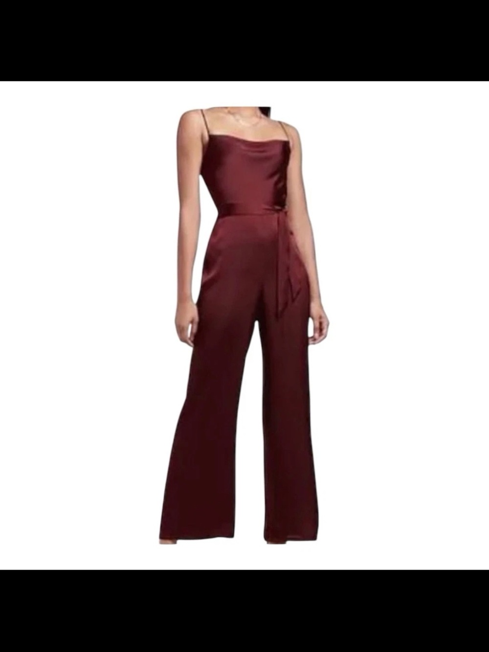 Express Satin Cowl-Neck Wide-Leg Jumpsuit in Burgundy